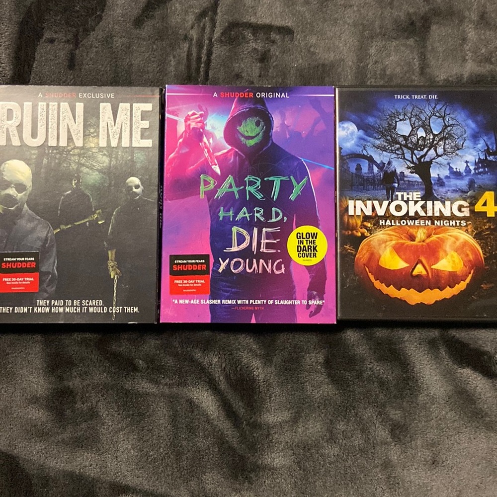 3pack of horror dvds, Ruin Me, Party Hard-Die Young & The Invoking4.